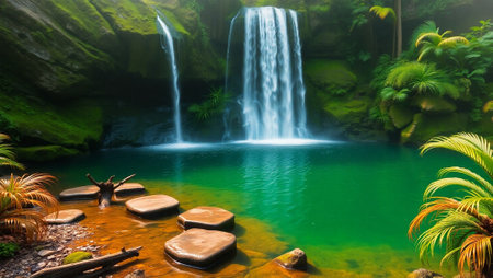 Beautiful waterfall in tropical forest, Thailand. Nature landscape background.