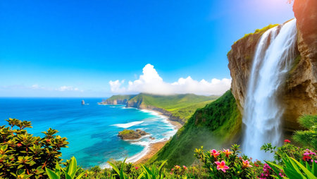 Beautiful view of a famous waterfallの写真素材