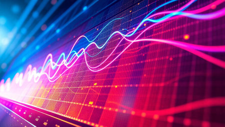 Abstract glowing forex chart background. Finance and trade concept. 3D Rendering