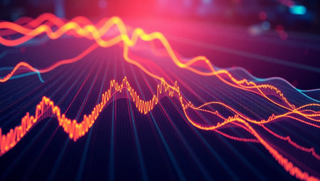 Futuristic technology abstract background. 3D rendering of sound waveform with particles