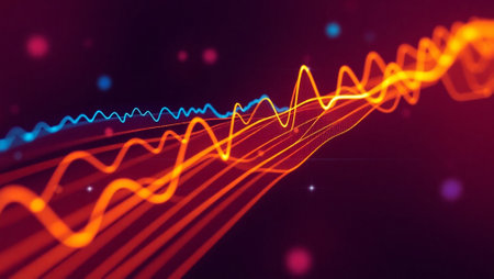 3D illustration of a colorful sound wave on a dark background.