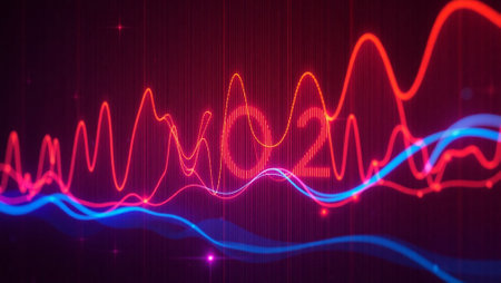 Abstract red and blue sound wave on dark background. Music concept. 3D Renderingの写真素材