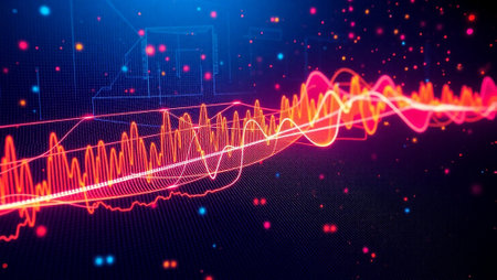 financial chart on technology abstract background. 3d rendering toned image double exposureの写真素材