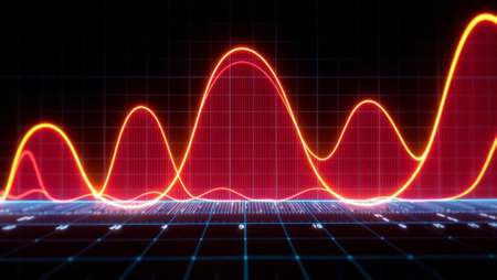 abstract 3d illustration of digital sound waves on a dark backgroundの写真素材