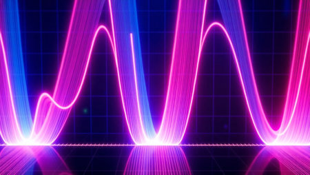Abstract neon background. Glowing dynamic lines. Laser beams. 3d renderingの写真素材