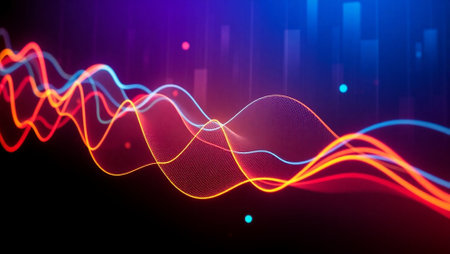 abstract red and blue sound wave on black background, music concept