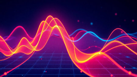 3D render of abstract technology digital sound wave background. Sound wave conceptの写真素材