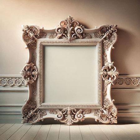 Vintage picture frame in classic interior. 3d render illustration.の写真素材
