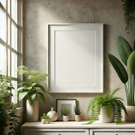 Mock up poster frame in interior background, 3D render illustration