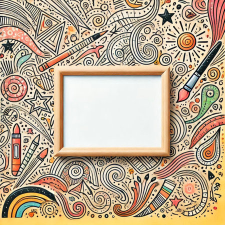 Hand drawn doodle frame on abstract background. Vector illustration.の写真素材