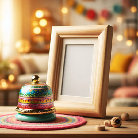 Vintage photo frame on the background of the living room with a carpetの写真素材