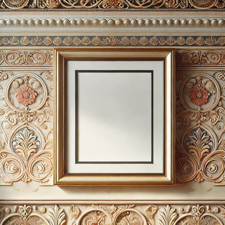 Vintage frame on the wall. 3d render illustration mockup
