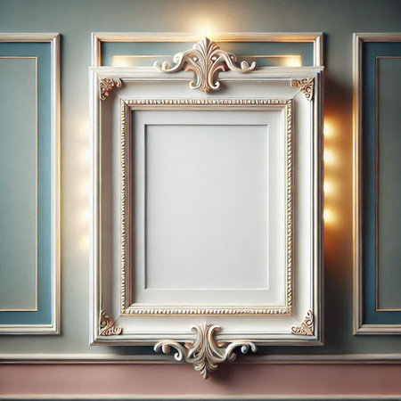 Beautiful vintage frame on wall in room. Interior design concept.の写真素材