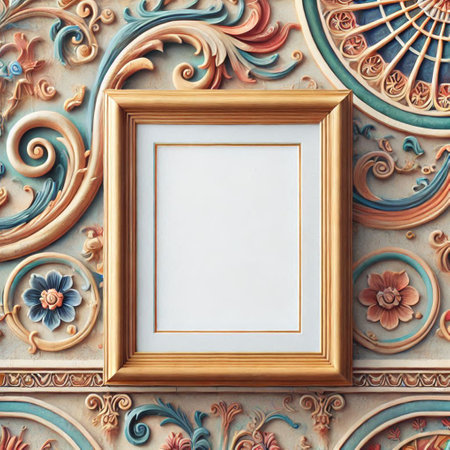 Vintage framerative wall. 3d render illustration mockupの写真素材