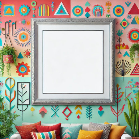 Mock up poster frame in hipster interior background. 3d renderの写真素材