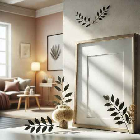 Modern living room interior with empty frame. Mock up, 3D Renderingの写真素材