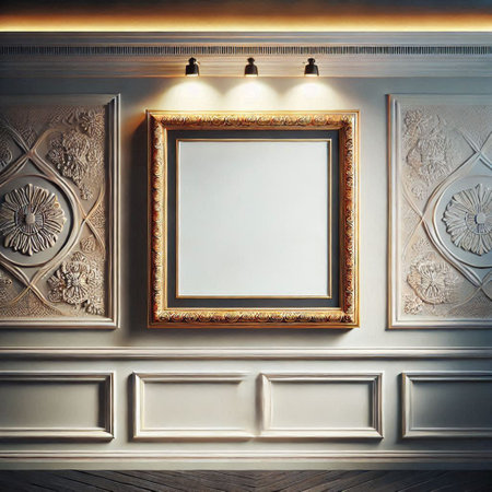 Blank picture frame in classic interior. 3d render and illustration
