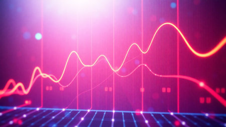 abstract glowing forex chart interface on technology background 3d renderingの写真素材
