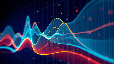 Futuristic technology background with glowing lines and charts. 3d rendering