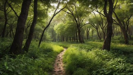 Beautiful green forest with a path in the middle. Landscapeの写真素材