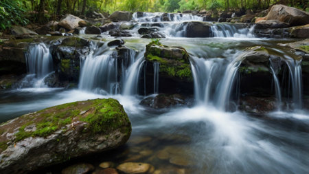 Beautiful waterfall in deep forest at Phu Soi Dao National Park, Thailandの写真素材