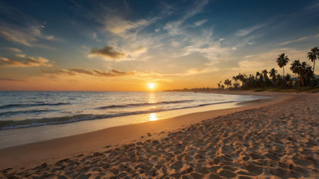 Beautiful sunset on the beach in Sri Lanka. Panorama.の写真素材