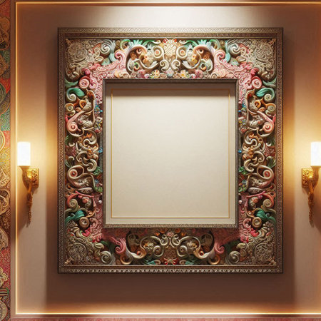 Photo frame on the wall in the room. 3D rendering.の写真素材
