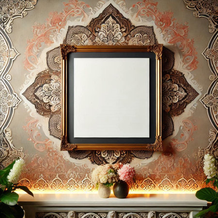 Blank picture frame on the wall in vintage room. 3d rendering