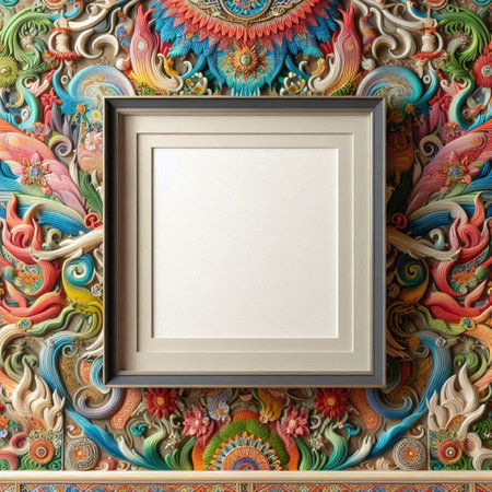 Mock up frame on abstract colorful background. 3d render illustrationの写真素材