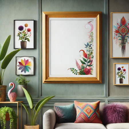 interior of living room with mock up poster frame, 3d render