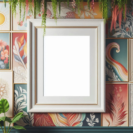 Blank picture frame mockup in modern interior background. 3D render illustration