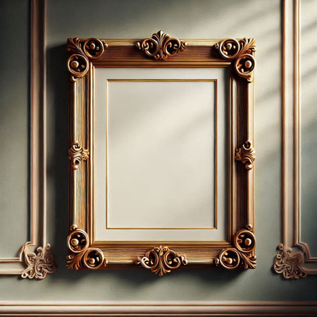 Golden frame on the wall. 3d rendering, 3d illustration.