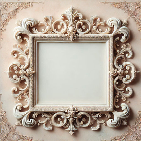 Vintage photo frame on the wall in the style of Baroqueの写真素材