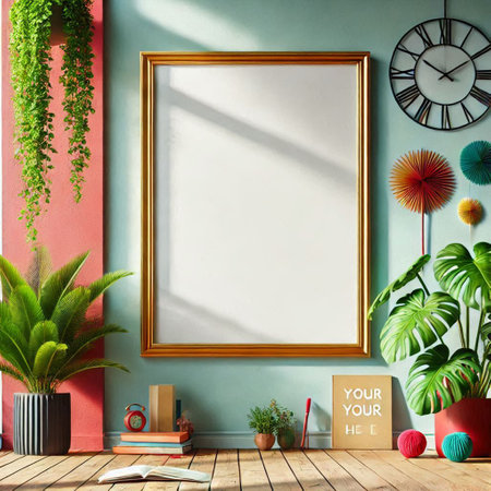 Mock up poster frame in interior background, 3d render illustration