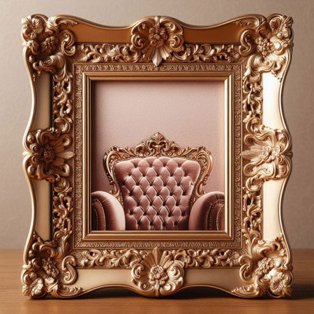 Luxury vintage picture frame on the table. Retro style.の写真素材