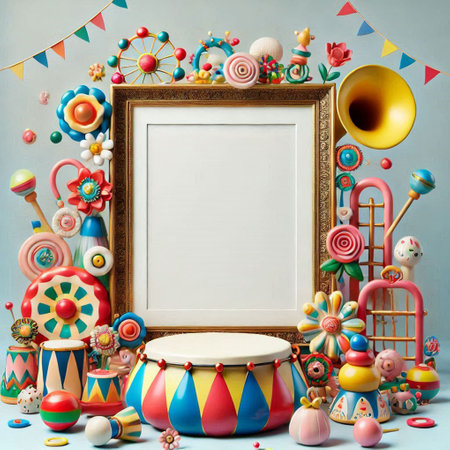 Mock up blank frame with carnival decoration. 3d rendering