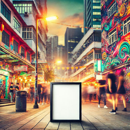 Blank billboard on the city street at night. 3d rendering