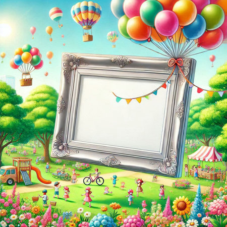 cartoon scene with empty frame for your text - illustration for children