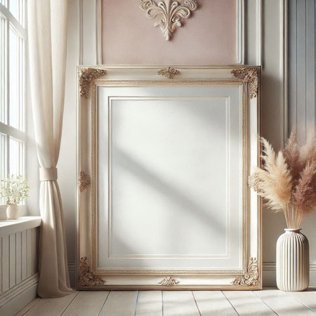 Classic interior with empty frame on the wall.3d render illustrationの写真素材