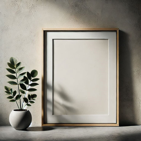 Poster mockup in modern interior with plant. 3d renderの写真素材
