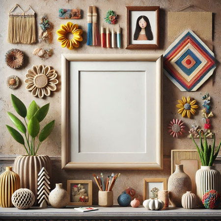 Mock up blank frame in interior background. Scandinavian style. 3d renderの写真素材