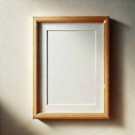 Wooden frame on a white wall in the interior of the roomの写真素材