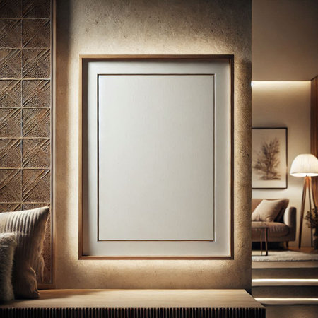 Mock up blank poster frame in interior background. 3d renderの写真素材