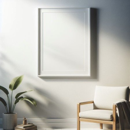 Mock up poster frame in interior background, 3D render illustrationの写真素材