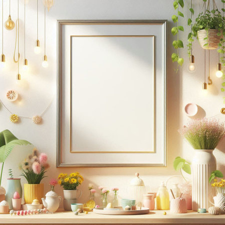 Mock up poster frame in interior background, 3D render illustration