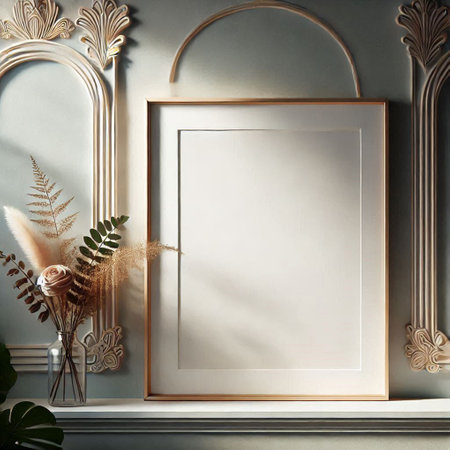 Mock up blank frame in classic interior background. 3d render
