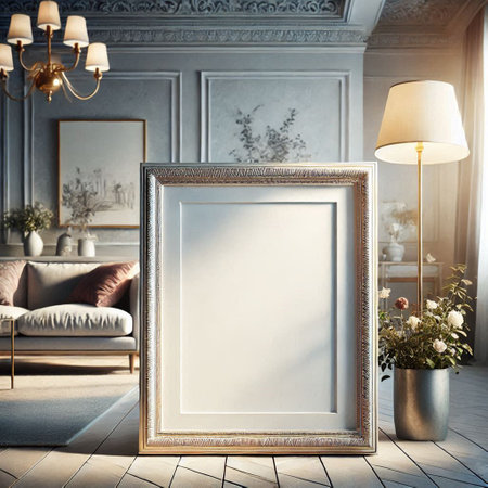 Mock up blank frame in classic interior. 3d render illustration
