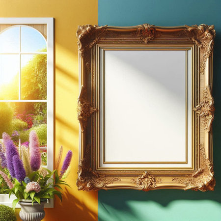 Mock up blank frame in interior background, 3D render illustrationの写真素材