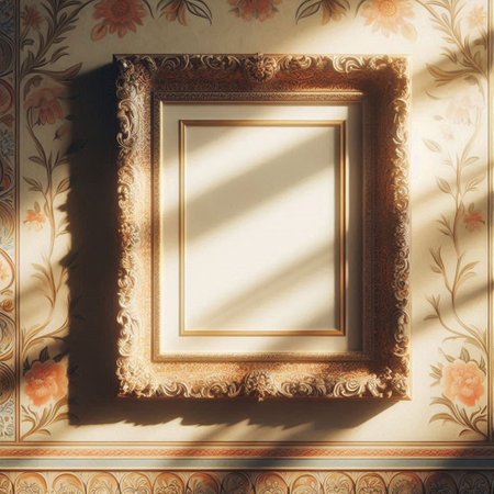 Vintage picture frame on the wall. 3d render illustration.の写真素材