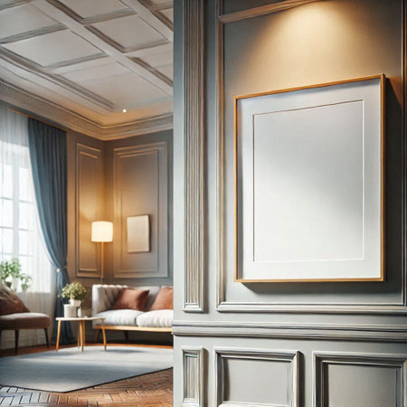 Mock up poster frame in classic interior. 3d render illustrationの写真素材